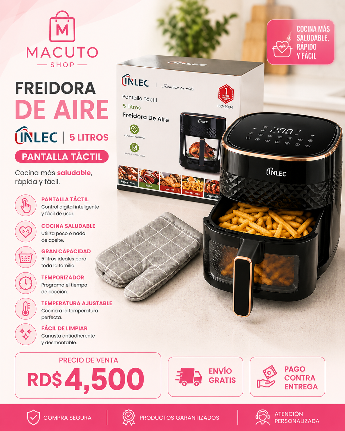 Freidora de Aire INLEC 5 Litros con Pantalla Táctil