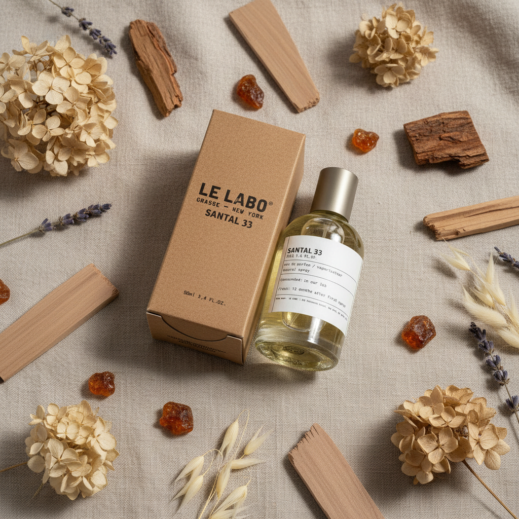 Santal 33 Le Labo - Mood shot con ingredientes naturales