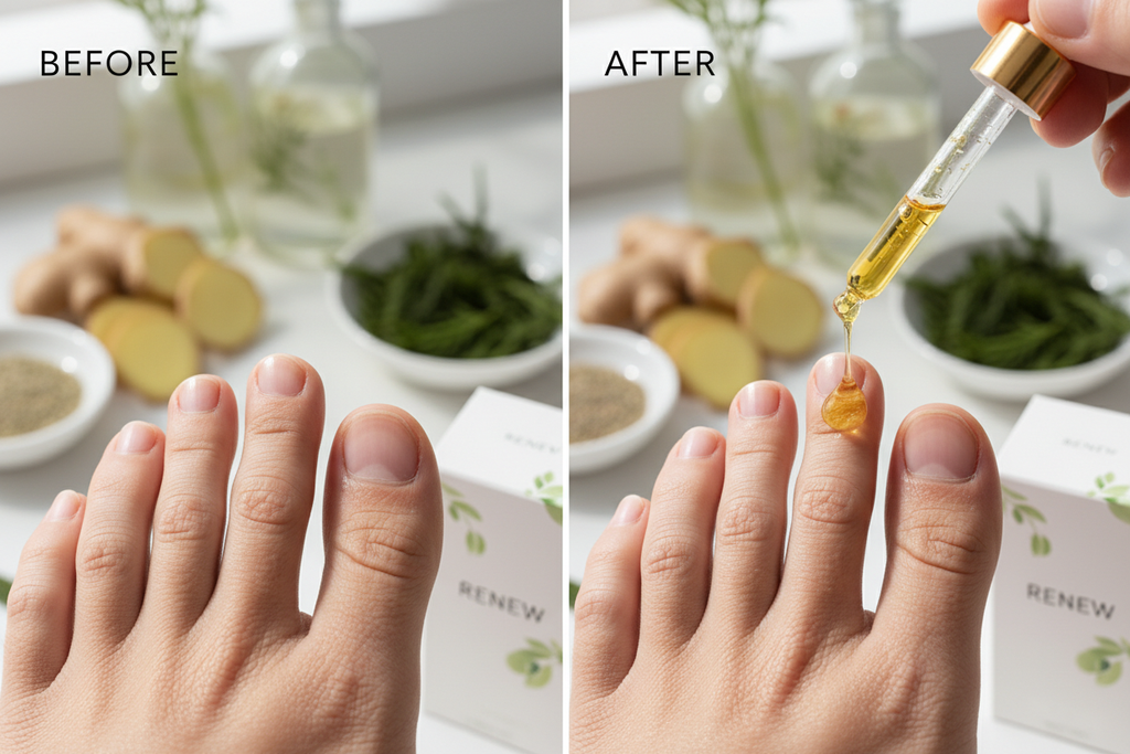 Aplicación de suero para uñas con gotero – resultado antes y después